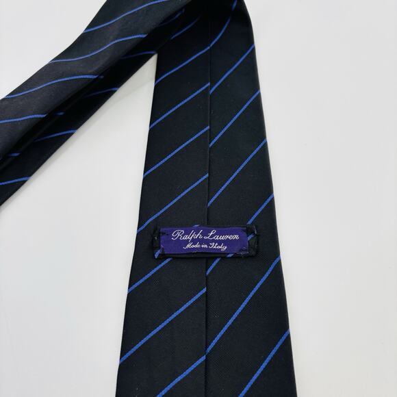 Vintage Ralph Lauren Purple Label Tie Italy Silk Navy Blue Stripe - Picture 1 of 6